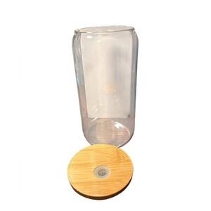 Handcrafted Customizable Clear Glass Tumbler with Bamboo Lid 16oz